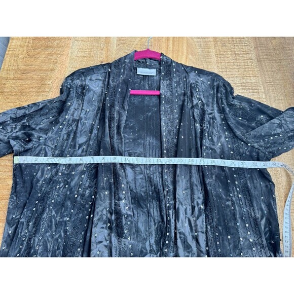 Avenue Women's Black Sequin Open Front Cardigan Blouse Duster Slinky 18/20 - Picture 9 of 11